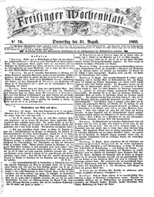 Freisinger Wochenblatt Donnerstag 31. August 1865