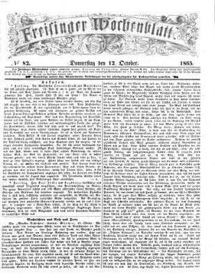 Freisinger Wochenblatt Donnerstag 12. Oktober 1865