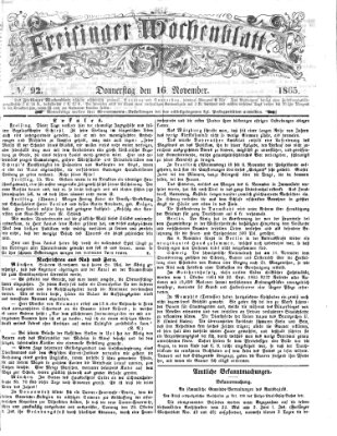 Freisinger Wochenblatt Donnerstag 16. November 1865