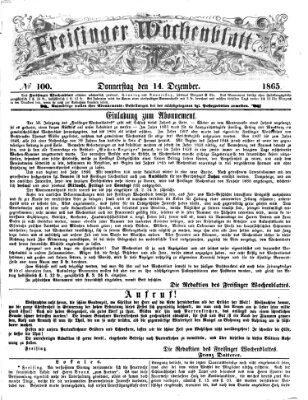 Freisinger Wochenblatt Donnerstag 14. Dezember 1865