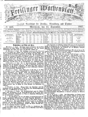 Freisinger Wochenblatt Mittwoch 11. September 1867