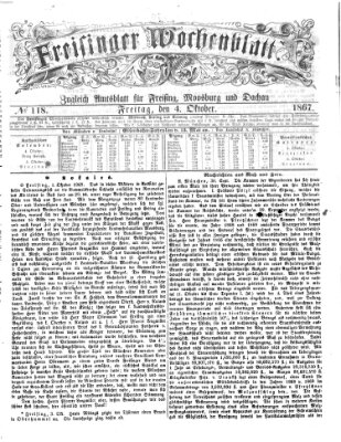 Freisinger Wochenblatt Freitag 4. Oktober 1867