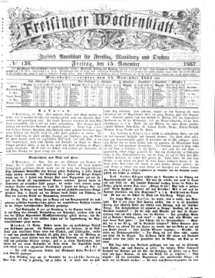 Freisinger Wochenblatt Freitag 15. November 1867