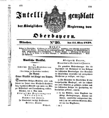 Intelligenzblatt der Königlich Bayerischen Regierung von Oberbayern (Münchner Intelligenzblatt) Freitag 11. Mai 1838
