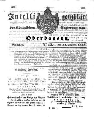 Intelligenzblatt der Königlich Bayerischen Regierung von Oberbayern (Münchner Intelligenzblatt) Freitag 14. September 1838