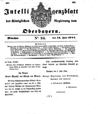Intelligenzblatt der Königlichen Regierung von Oberbayern (Münchner Intelligenzblatt) Freitag 14. Juni 1844