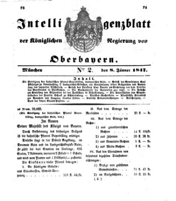 Intelligenzblatt der Königlichen Regierung von Oberbayern (Münchner Intelligenzblatt) Freitag 8. Januar 1847