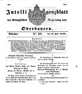 Intelligenzblatt der Königlichen Regierung von Oberbayern (Münchner Intelligenzblatt) Freitag 9. Juli 1847