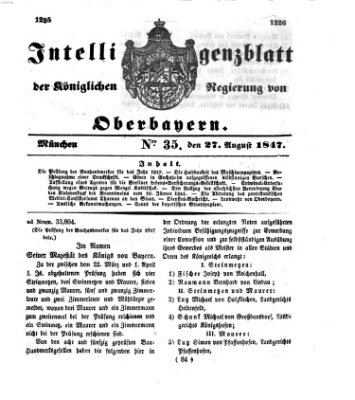 Intelligenzblatt der Königlichen Regierung von Oberbayern (Münchner Intelligenzblatt) Freitag 27. August 1847