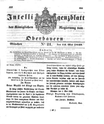 Intelligenzblatt der Königlichen Regierung von Oberbayern (Münchner Intelligenzblatt) Freitag 11. Mai 1849