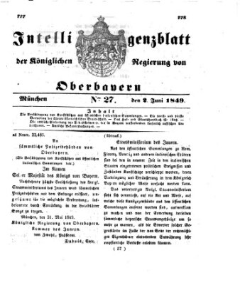 Intelligenzblatt der Königlichen Regierung von Oberbayern (Münchner Intelligenzblatt) Samstag 2. Juni 1849