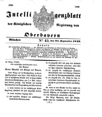 Intelligenzblatt der Königlichen Regierung von Oberbayern (Münchner Intelligenzblatt) Freitag 21. September 1849