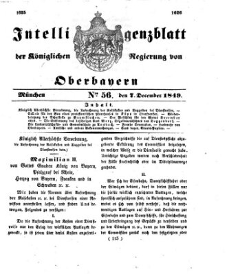 Intelligenzblatt der Königlichen Regierung von Oberbayern (Münchner Intelligenzblatt) Freitag 7. Dezember 1849