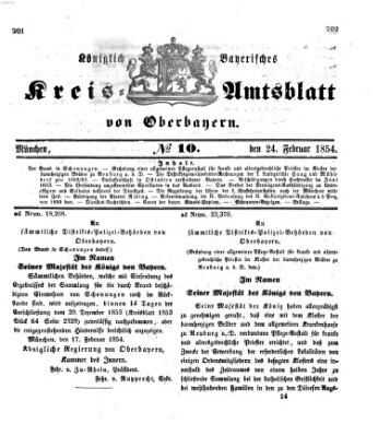 Königlich-bayerisches Kreis-Amtsblatt von Oberbayern (Münchner Intelligenzblatt) Freitag 24. Februar 1854