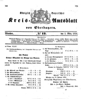 Königlich-bayerisches Kreis-Amtsblatt von Oberbayern (Münchner Intelligenzblatt) Freitag 3. März 1854