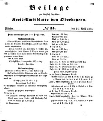 Königlich-bayerisches Kreis-Amtsblatt von Oberbayern (Münchner Intelligenzblatt) Freitag 14. April 1854