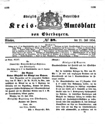 Königlich-bayerisches Kreis-Amtsblatt von Oberbayern (Münchner Intelligenzblatt) Freitag 21. Juli 1854