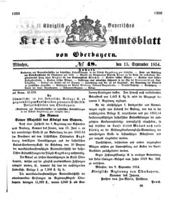 Königlich-bayerisches Kreis-Amtsblatt von Oberbayern (Münchner Intelligenzblatt) Freitag 15. September 1854
