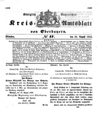 Königlich-bayerisches Kreis-Amtsblatt von Oberbayern (Münchner Intelligenzblatt) Freitag 22. August 1856