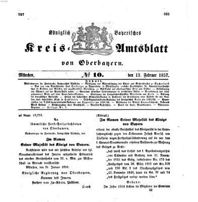 Königlich-bayerisches Kreis-Amtsblatt von Oberbayern (Münchner Intelligenzblatt) Freitag 13. Februar 1857