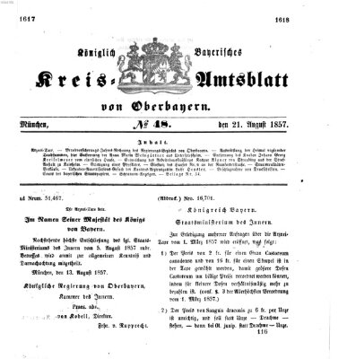 Königlich-bayerisches Kreis-Amtsblatt von Oberbayern (Münchner Intelligenzblatt) Freitag 21. August 1857