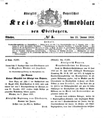 Königlich-bayerisches Kreis-Amtsblatt von Oberbayern (Münchner Intelligenzblatt) Freitag 15. Januar 1858