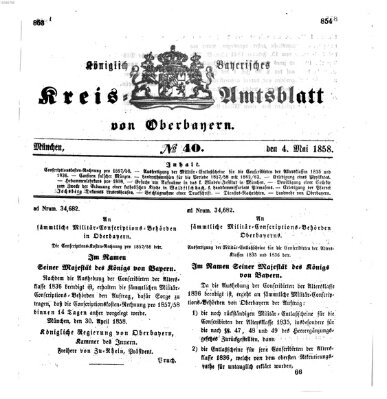Königlich-bayerisches Kreis-Amtsblatt von Oberbayern (Münchner Intelligenzblatt) Dienstag 4. Mai 1858