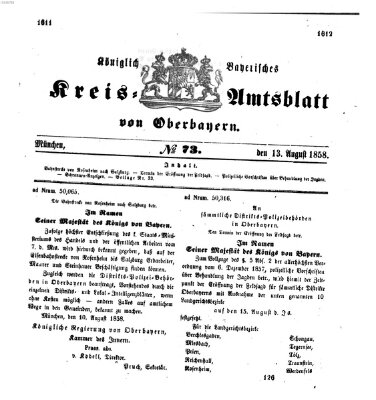 Königlich-bayerisches Kreis-Amtsblatt von Oberbayern (Münchner Intelligenzblatt) Freitag 13. August 1858