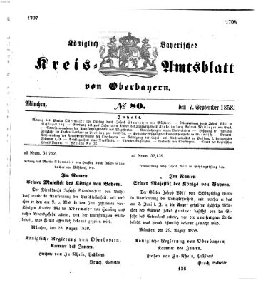 Königlich-bayerisches Kreis-Amtsblatt von Oberbayern (Münchner Intelligenzblatt) Dienstag 7. September 1858