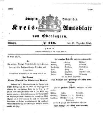 Königlich-bayerisches Kreis-Amtsblatt von Oberbayern (Münchner Intelligenzblatt) Sonntag 19. Dezember 1858