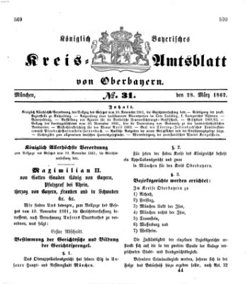 Königlich-bayerisches Kreis-Amtsblatt von Oberbayern (Münchner Intelligenzblatt) Freitag 28. März 1862