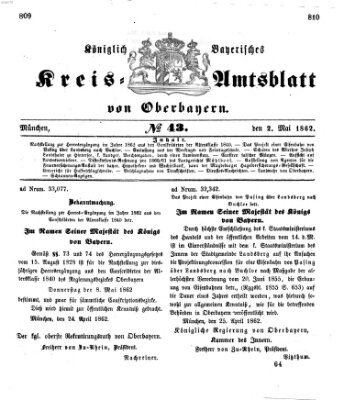 Königlich-bayerisches Kreis-Amtsblatt von Oberbayern (Münchner Intelligenzblatt) Freitag 2. Mai 1862