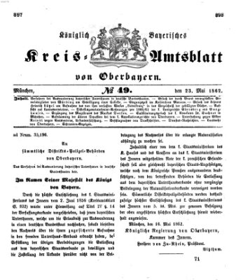 Königlich-bayerisches Kreis-Amtsblatt von Oberbayern (Münchner Intelligenzblatt) Freitag 23. Mai 1862