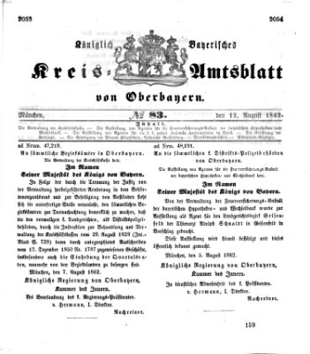 Königlich-bayerisches Kreis-Amtsblatt von Oberbayern (Münchner Intelligenzblatt) Dienstag 12. August 1862