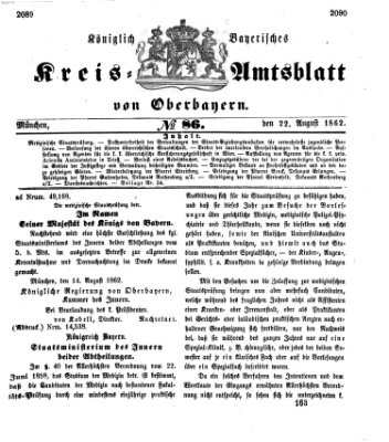 Königlich-bayerisches Kreis-Amtsblatt von Oberbayern (Münchner Intelligenzblatt) Freitag 22. August 1862