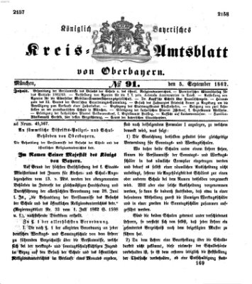 Königlich-bayerisches Kreis-Amtsblatt von Oberbayern (Münchner Intelligenzblatt) Freitag 5. September 1862