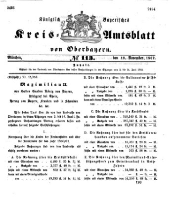 Königlich-bayerisches Kreis-Amtsblatt von Oberbayern (Münchner Intelligenzblatt) Mittwoch 19. November 1862