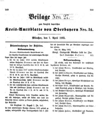 Königlich-bayerisches Kreis-Amtsblatt von Oberbayern (Münchner Intelligenzblatt) Freitag 7. April 1865