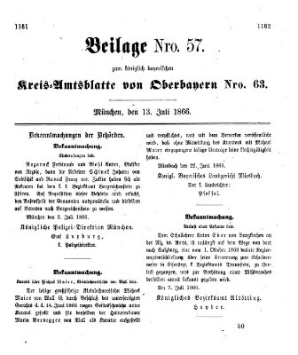 Königlich-bayerisches Kreis-Amtsblatt von Oberbayern (Münchner Intelligenzblatt) Freitag 13. Juli 1866