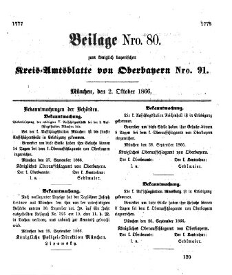 Königlich-bayerisches Kreis-Amtsblatt von Oberbayern (Münchner Intelligenzblatt) Dienstag 2. Oktober 1866