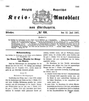 Königlich-bayerisches Kreis-Amtsblatt von Oberbayern (Münchner Intelligenzblatt) Freitag 12. Juli 1867