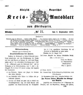 Königlich-bayerisches Kreis-Amtsblatt von Oberbayern (Münchner Intelligenzblatt) Dienstag 3. September 1867