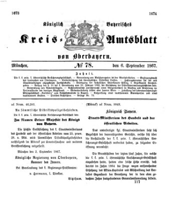 Königlich-bayerisches Kreis-Amtsblatt von Oberbayern (Münchner Intelligenzblatt) Freitag 6. September 1867