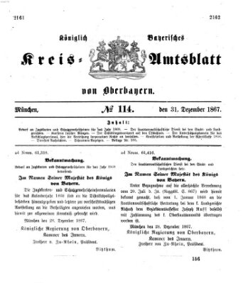 Königlich-bayerisches Kreis-Amtsblatt von Oberbayern (Münchner Intelligenzblatt) Dienstag 31. Dezember 1867