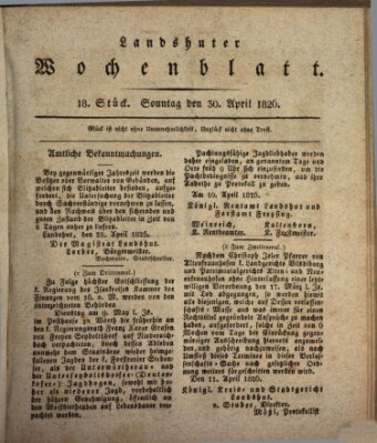 Landshuter Wochenblatt Sonntag 30. April 1826