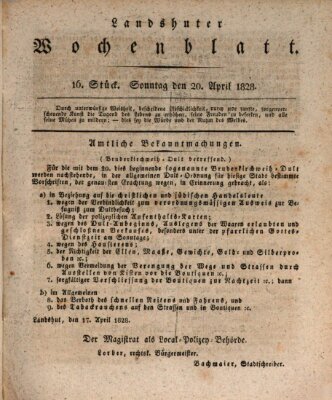 Landshuter Wochenblatt Sonntag 20. April 1828