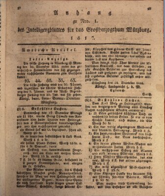 Königlich-baierisches Intelligenzblatt für das Großherzogthum Würzburg (Würzburger Intelligenzblatt) Samstag 4. Januar 1817