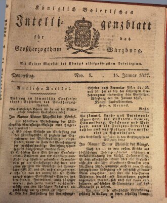 Königlich-baierisches Intelligenzblatt für das Großherzogthum Würzburg (Würzburger Intelligenzblatt) Donnerstag 16. Januar 1817