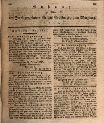 Königlich-baierisches Intelligenzblatt für das Großherzogthum Würzburg (Würzburger Intelligenzblatt) Samstag 8. Februar 1817