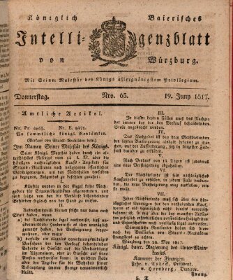 Königlich-baierisches Intelligenzblatt für das Großherzogthum Würzburg (Würzburger Intelligenzblatt) Donnerstag 19. Juni 1817